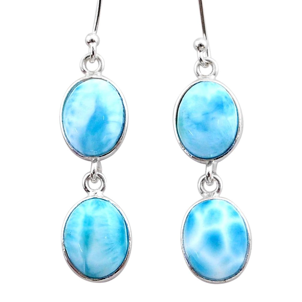 925 sterling silver 13.13cts natural blue larimar dangle earrings jewelry t44627