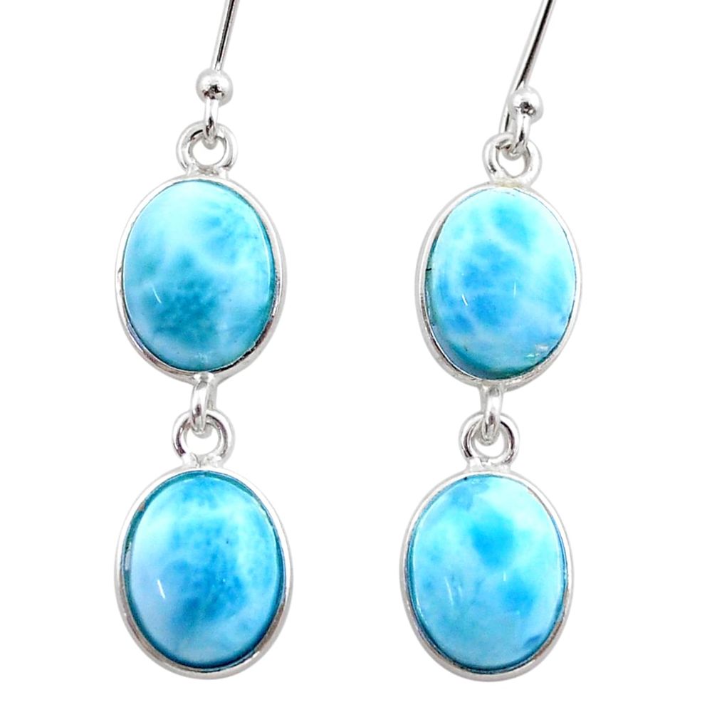 925 sterling silver 12.57cts natural blue larimar dangle earrings jewelry t44637