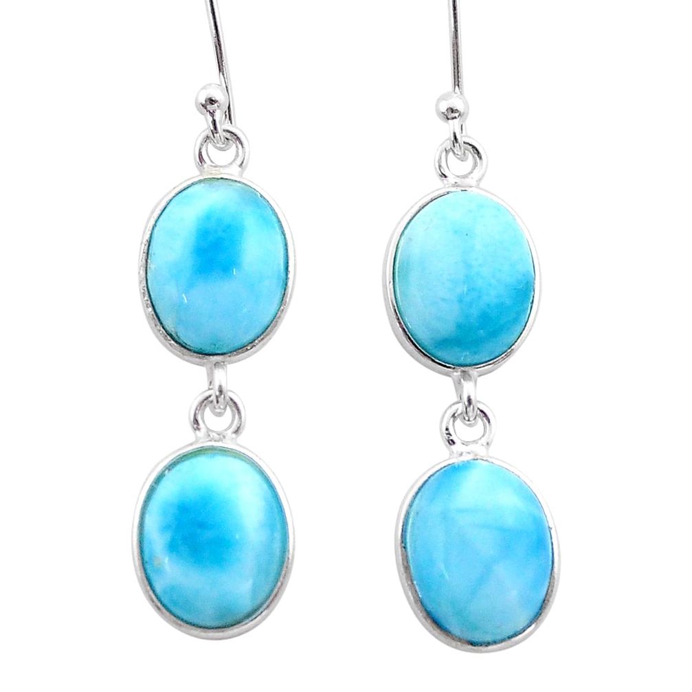 925 sterling silver 12.54cts natural blue larimar dangle earrings jewelry t44640