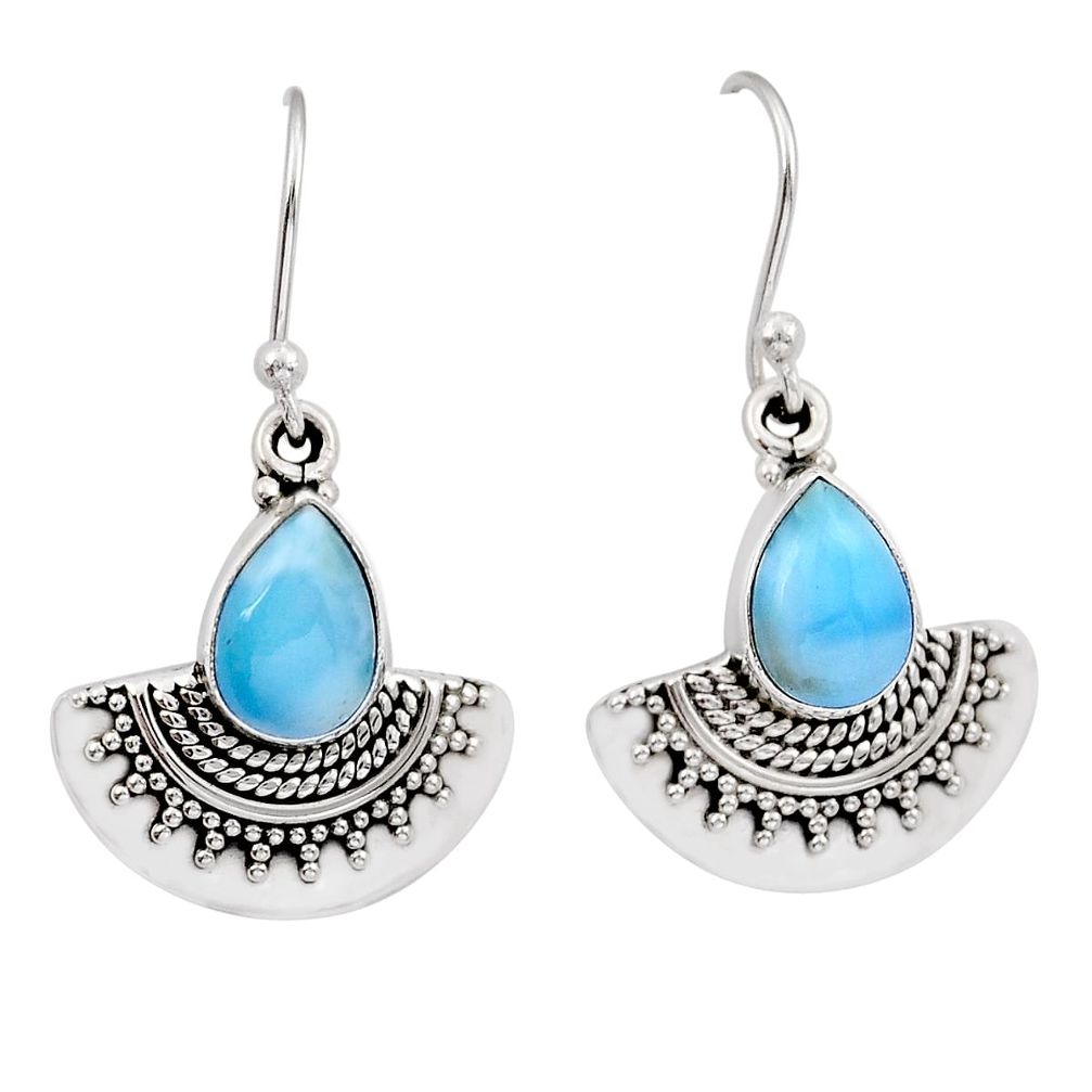 925 sterling silver 4.55cts natural blue larimar dangle earrings jewelry y29896