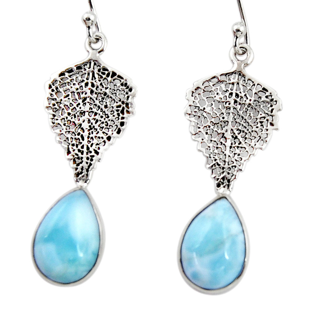 925 sterling silver 6.82cts natural blue larimar deltoid leaf earrings r48244