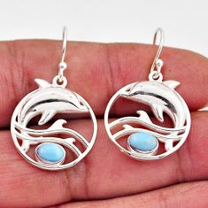 925 sterling silver 2.27cts natural blue larimar dolphin earrings jewelry n9929