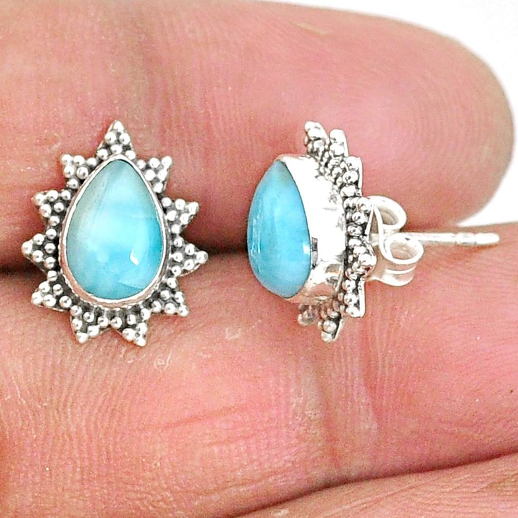 925 sterling silver 4.34cts natural blue larimar stud earrings jewelry t3851