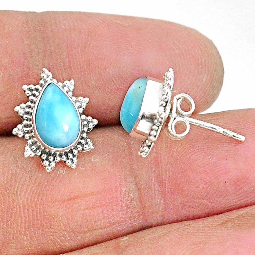 925 sterling silver 4.04cts natural blue larimar stud earrings jewelry t3855