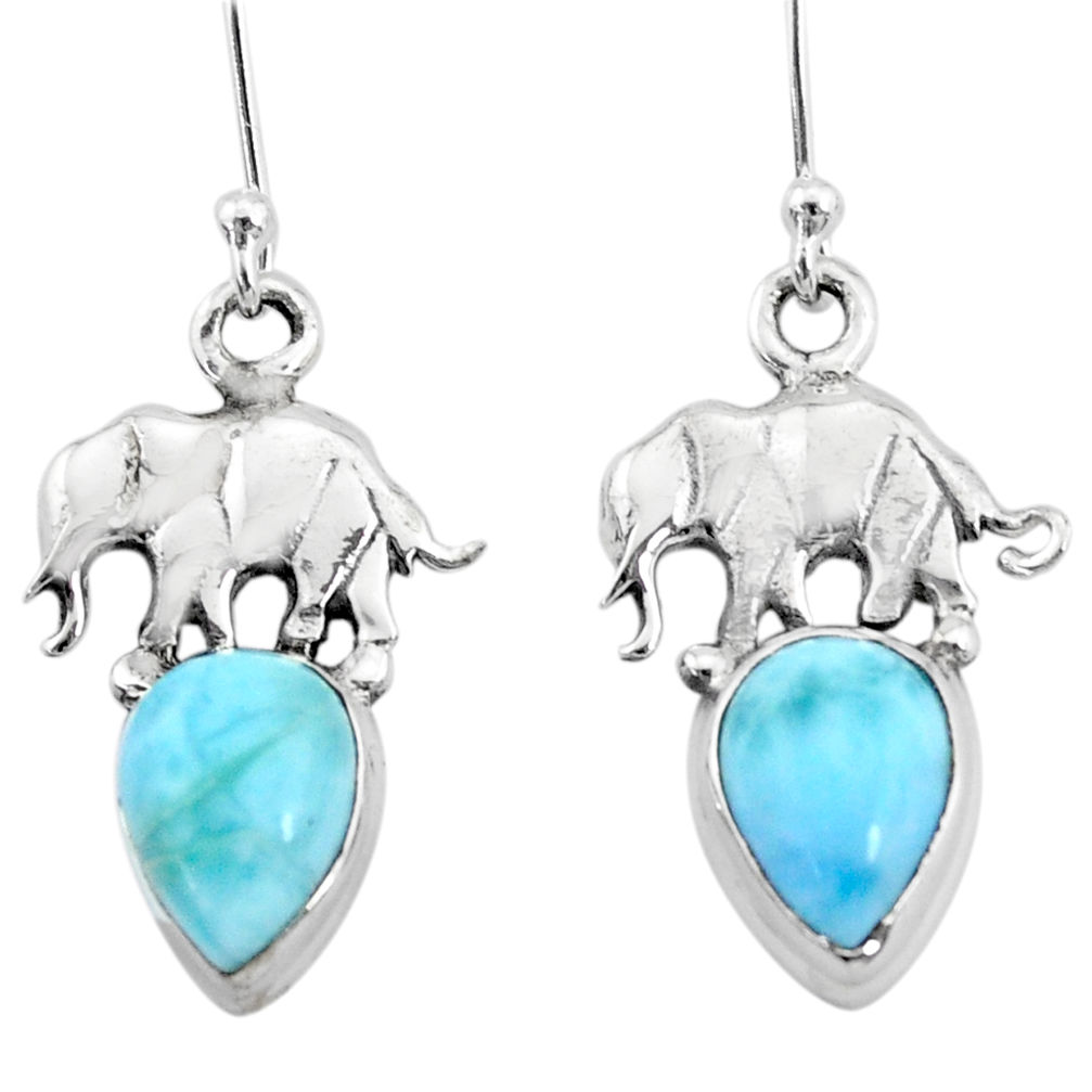 925 sterling silver 5.12cts natural blue larimar elephant earrings r72423