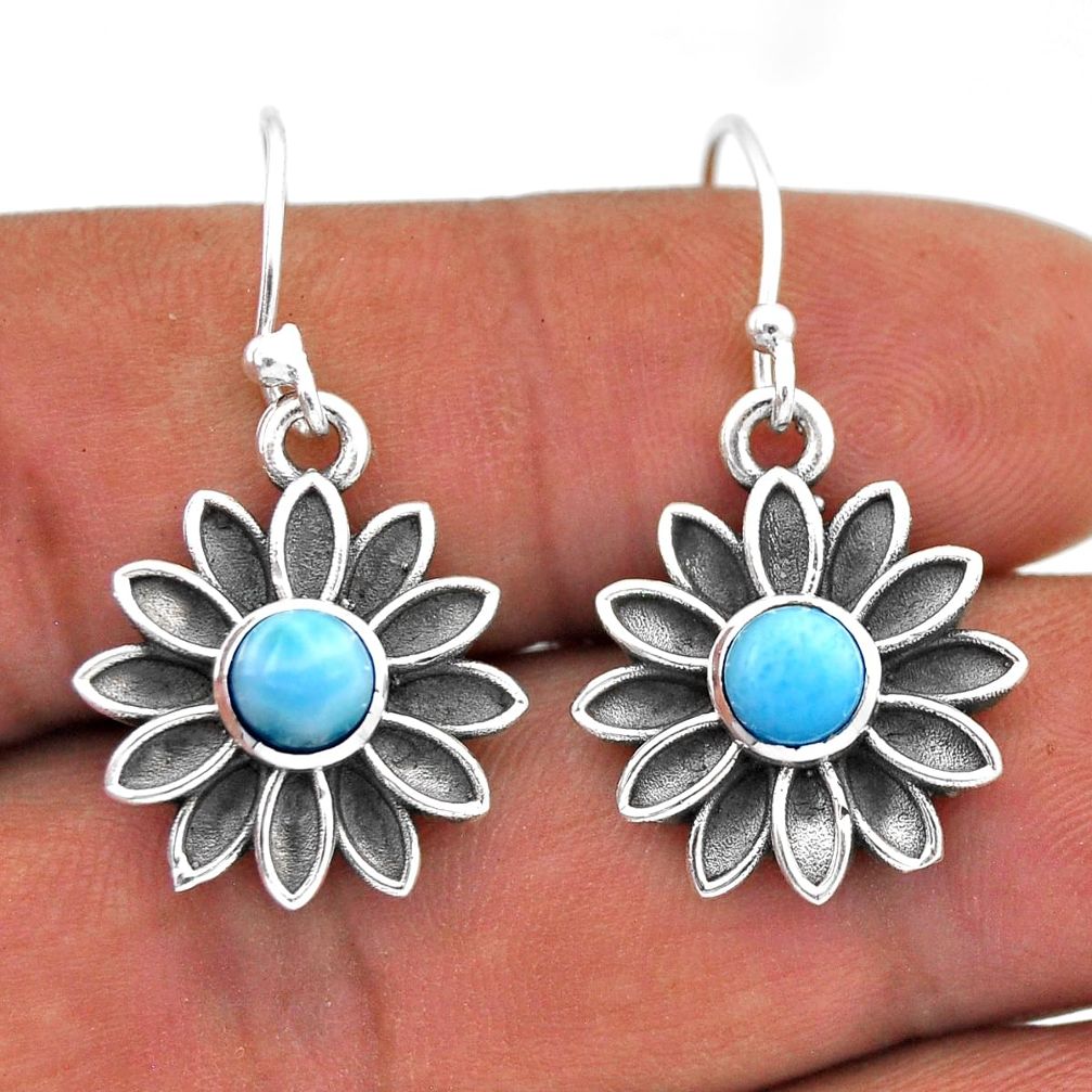 925 sterling silver 2.10cts natural blue larimar flower earrings jewelry n44423
