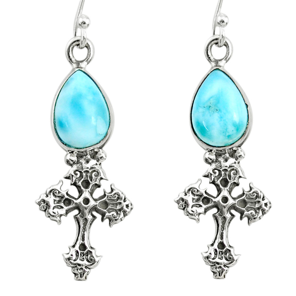 925 sterling silver 5.10cts natural blue larimar holy cross earrings r72409