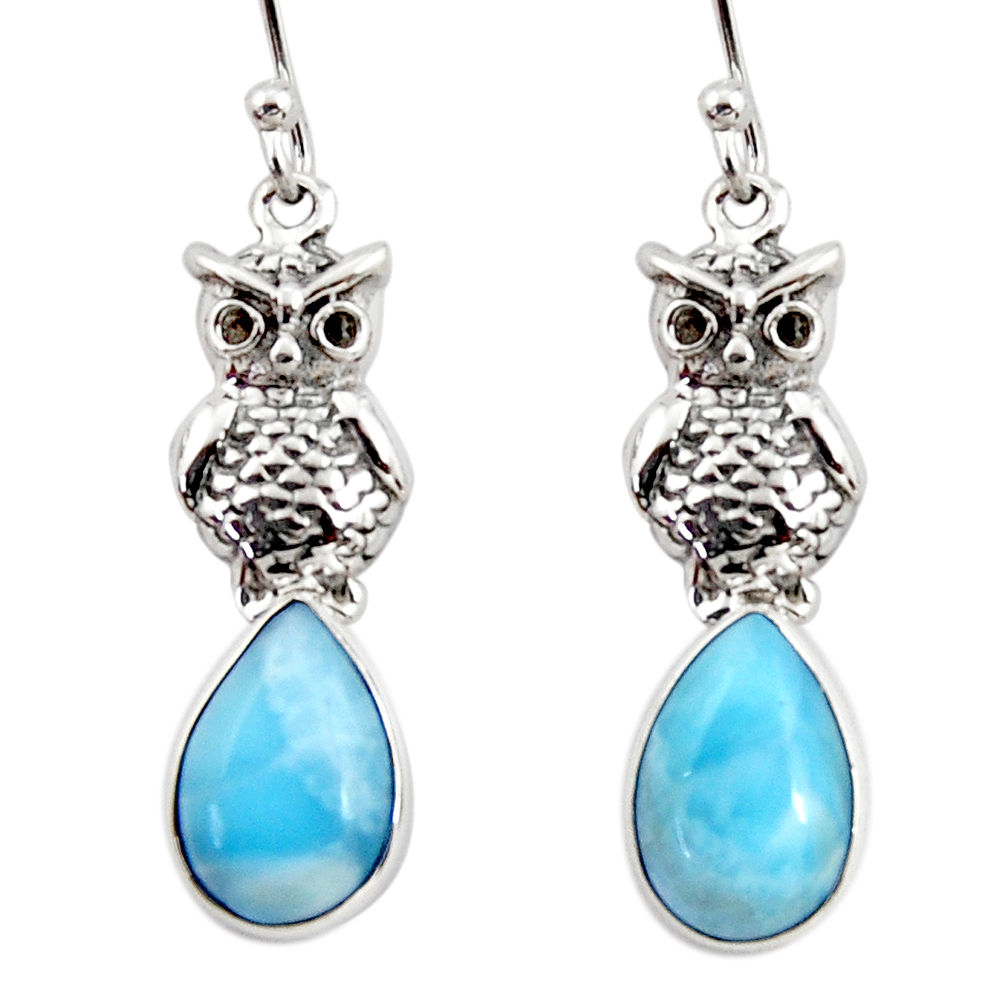 925 sterling silver 6.10cts natural blue larimar owl earrings jewelry r48256