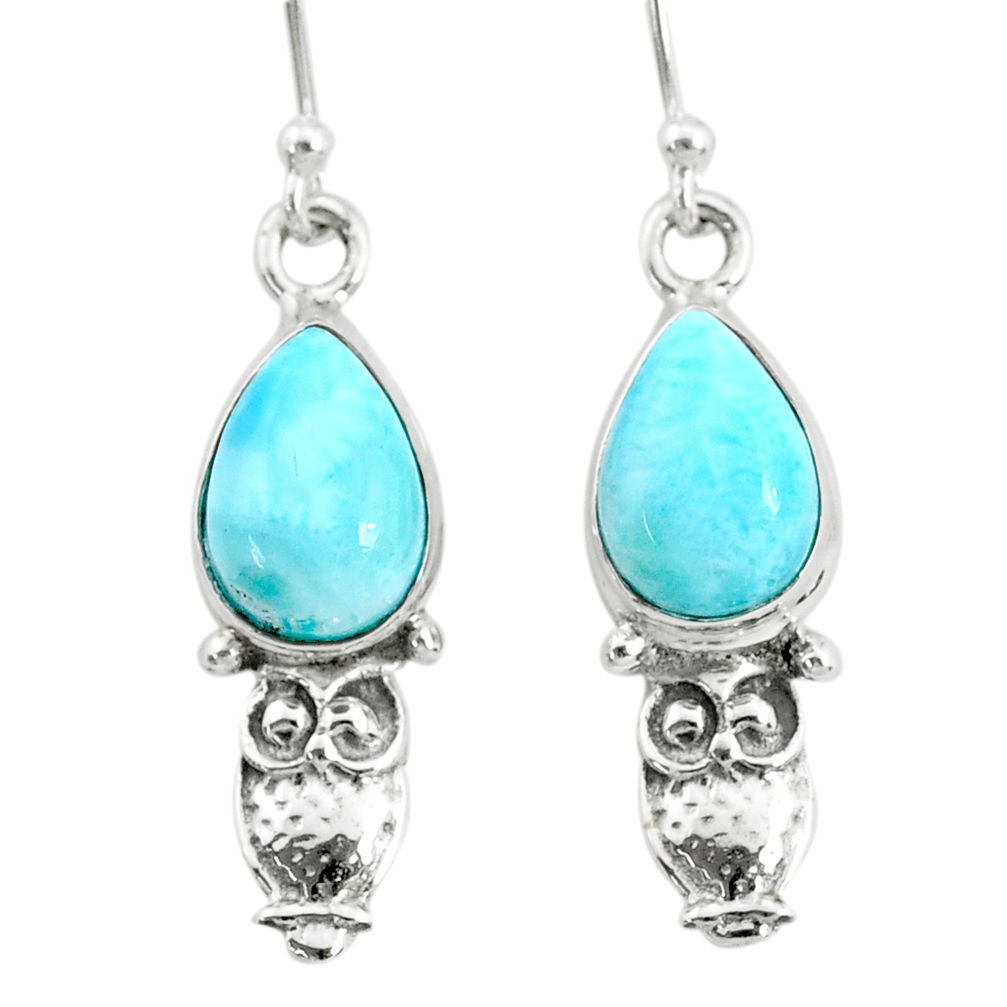 925 sterling silver 5.06cts natural blue larimar owl earrings jewelry r72412