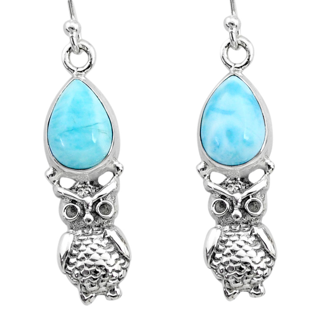 925 sterling silver 5.79cts natural blue larimar owl earrings jewelry r72426