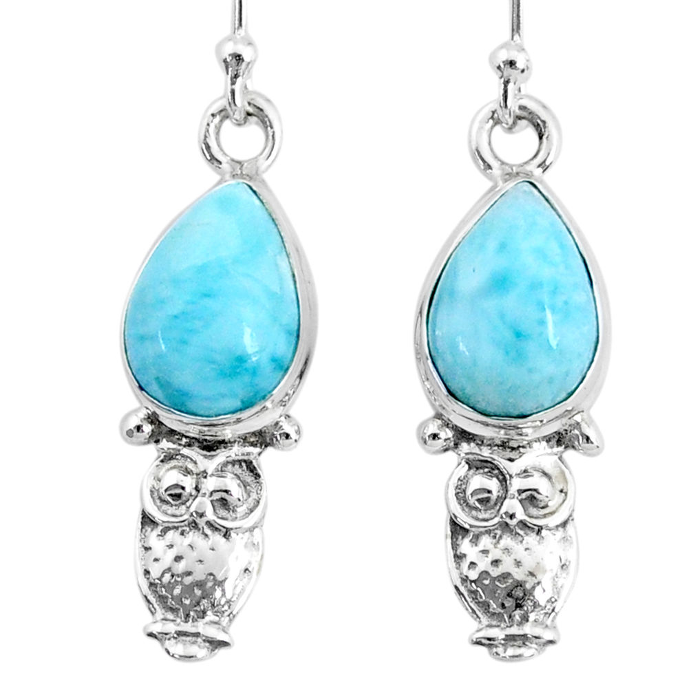 925 sterling silver 4.67cts natural blue larimar owl earrings jewelry r72579