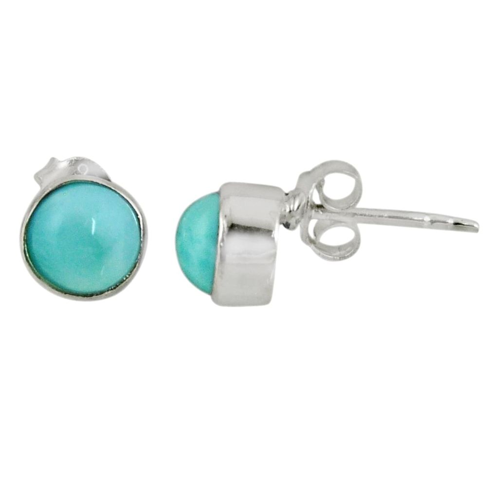 925 sterling silver 1.86cts natural blue larimar round stud earrings r56444