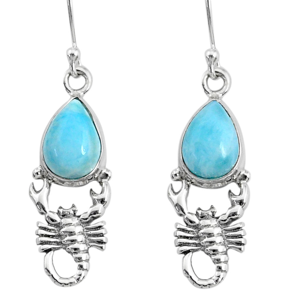 925 sterling silver 5.28cts natural blue larimar scorpion earrings r72573