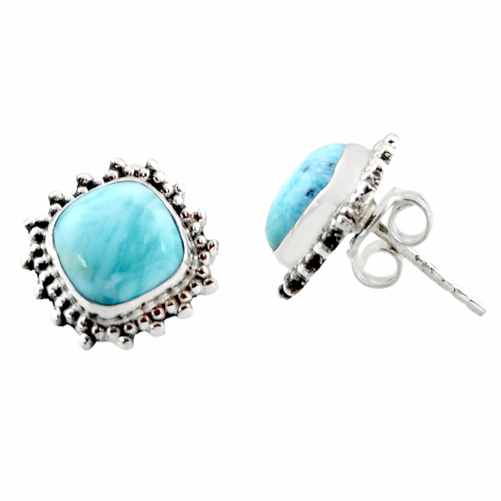 925 sterling silver 6.58cts natural blue larimar stud earrings jewelry r36604