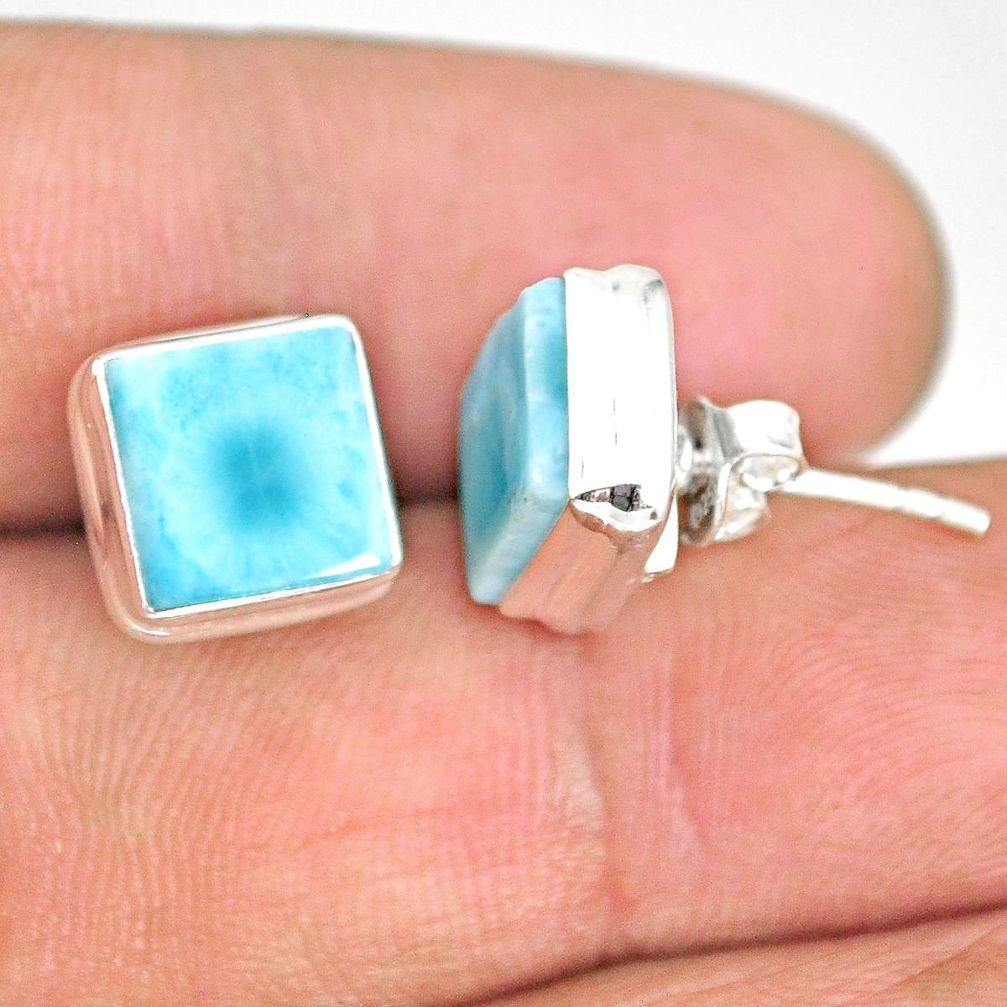 925 sterling silver 5.90cts natural blue larimar stud handmade earring r83837