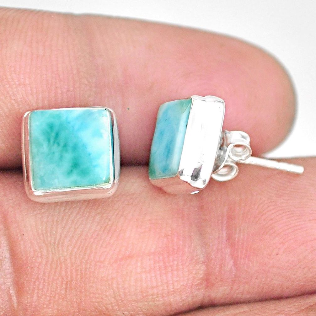 925 sterling silver 5.90cts natural blue larimar stud handmade earring r83840