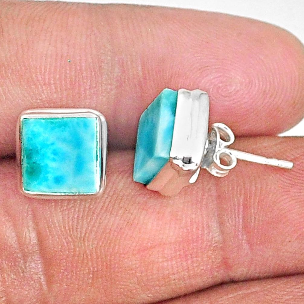 925 sterling silver 7.35cts natural blue larimar stud handmade earring r83852