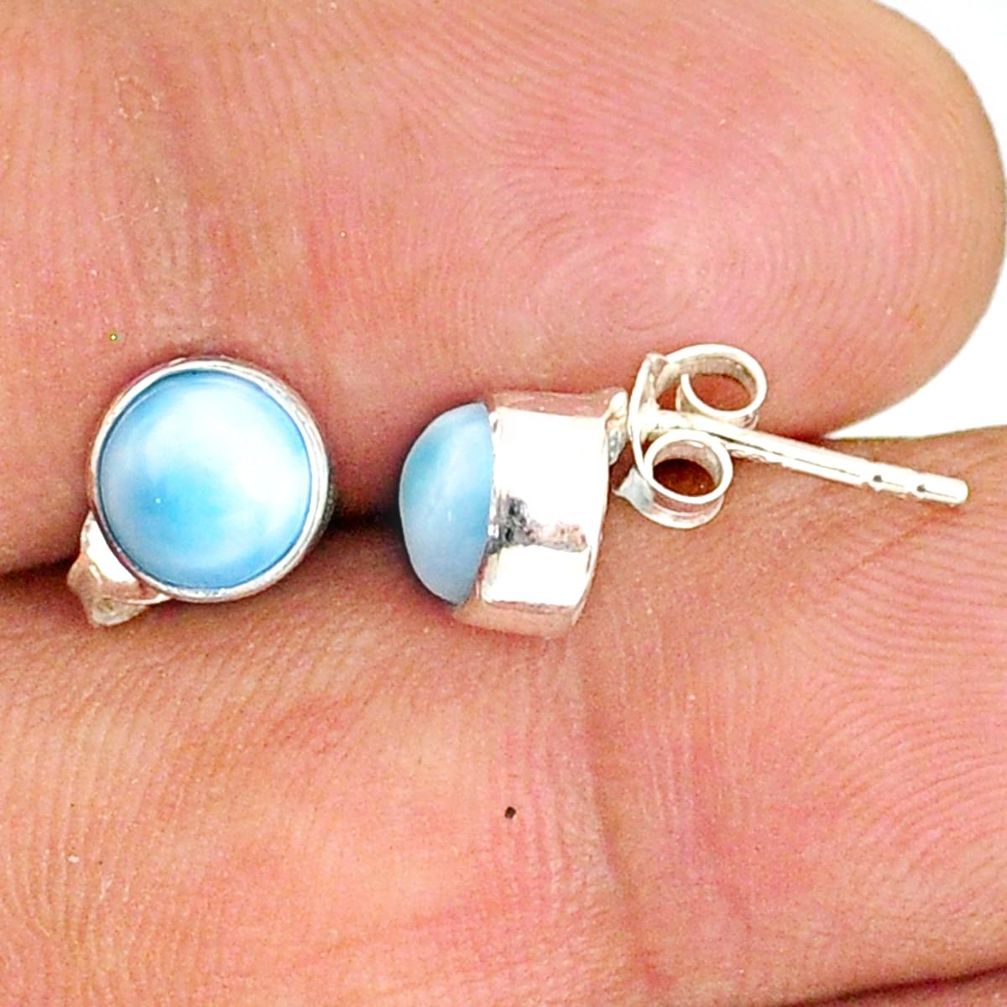 925 sterling silver 1.82cts natural blue larimar stud handmade earring r83880