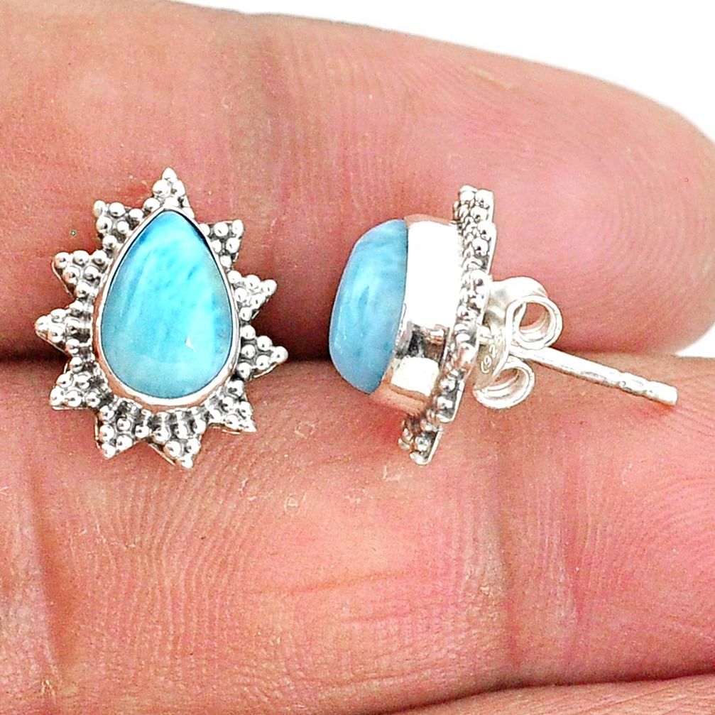 925 sterling silver 4.29cts natural blue larimar stud earrings jewelry t3897