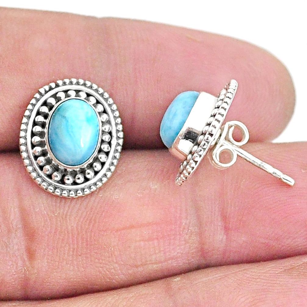 925 sterling silver 4.23cts natural blue larimar stud earrings jewelry t3920