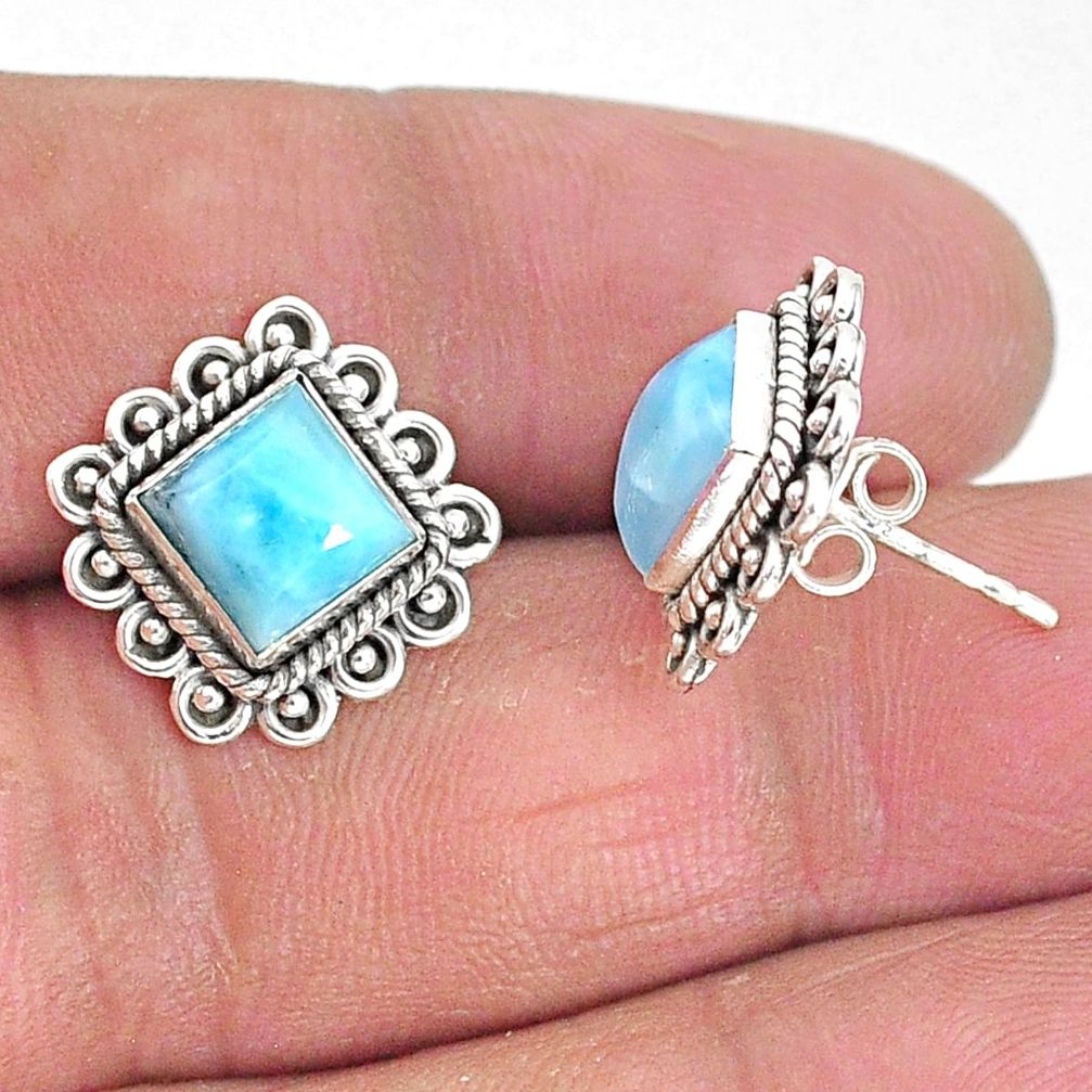 925 sterling silver 5.63cts natural blue larimar stud earrings jewelry t3934