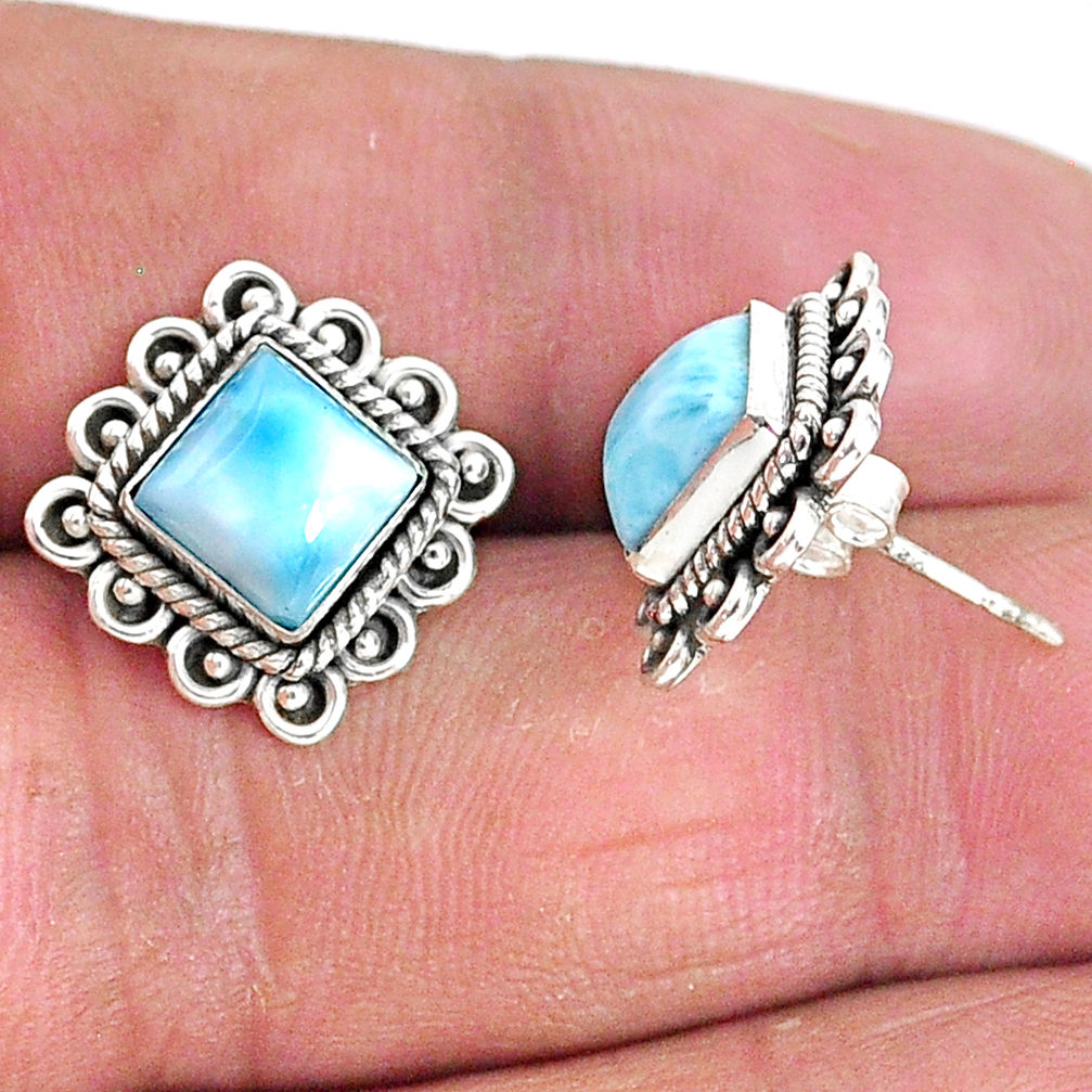 925 sterling silver 5.56cts natural blue larimar stud earrings jewelry t3937