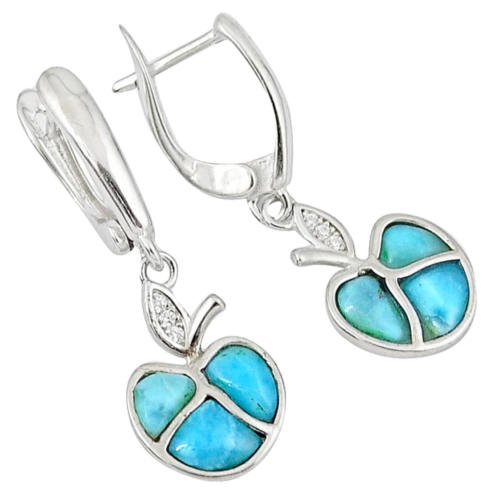 925 sterling silver natural blue larimar topaz dangle apple earrings c15508