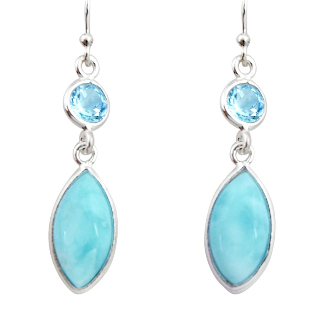 925 sterling silver 11.93cts natural blue larimar topaz dangle earrings r19738
