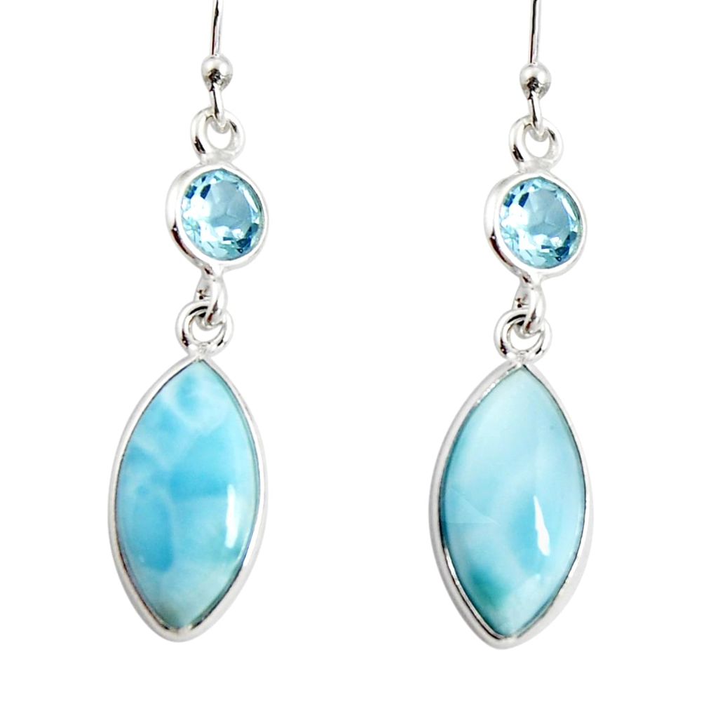 925 sterling silver 12.54cts natural blue larimar topaz dangle earrings r19773