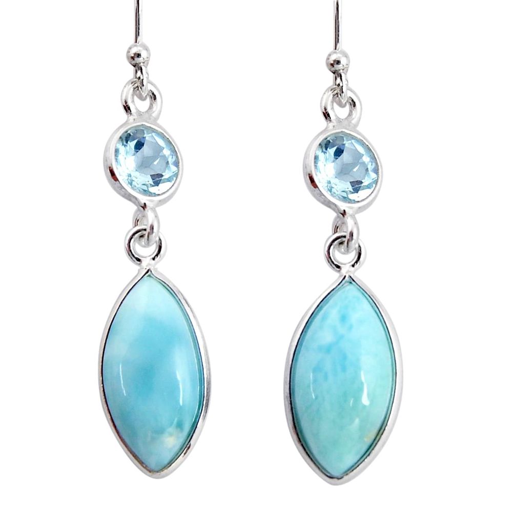 925 sterling silver 11.93cts natural blue larimar topaz dangle earrings r20912