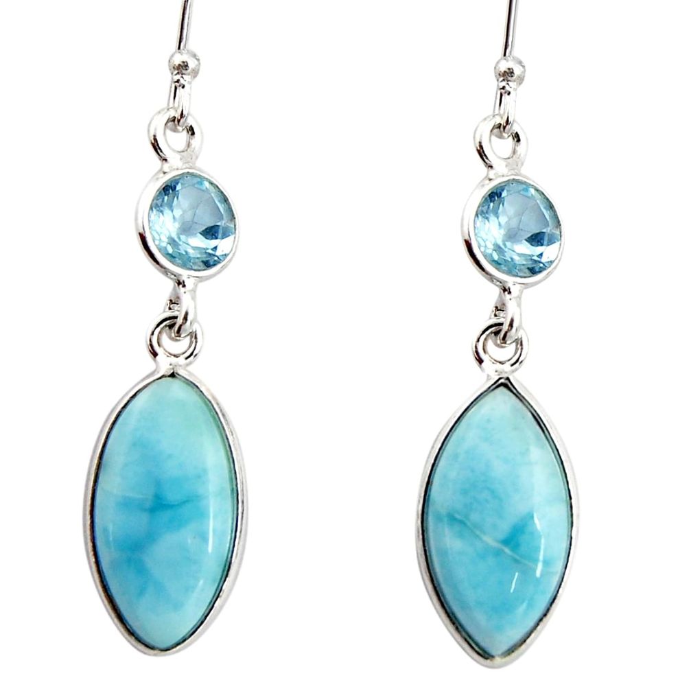 925 sterling silver 11.28cts natural blue larimar topaz dangle earrings r20916