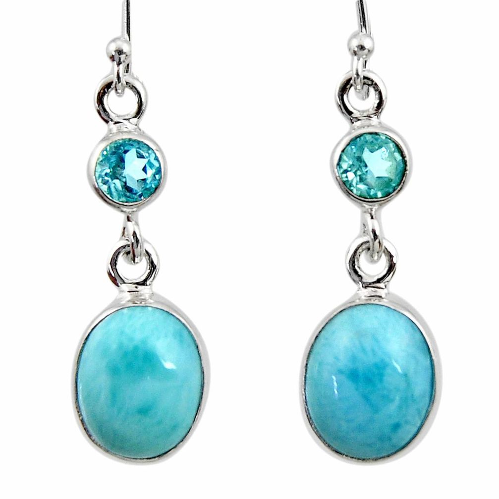 925 sterling silver 9.98cts natural blue larimar topaz dangle earrings r52148