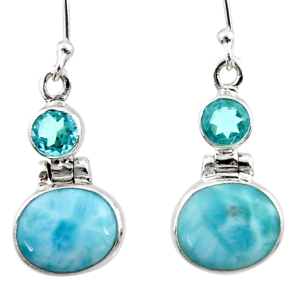 925 sterling silver 9.18cts natural blue larimar topaz dangle earrings r52152