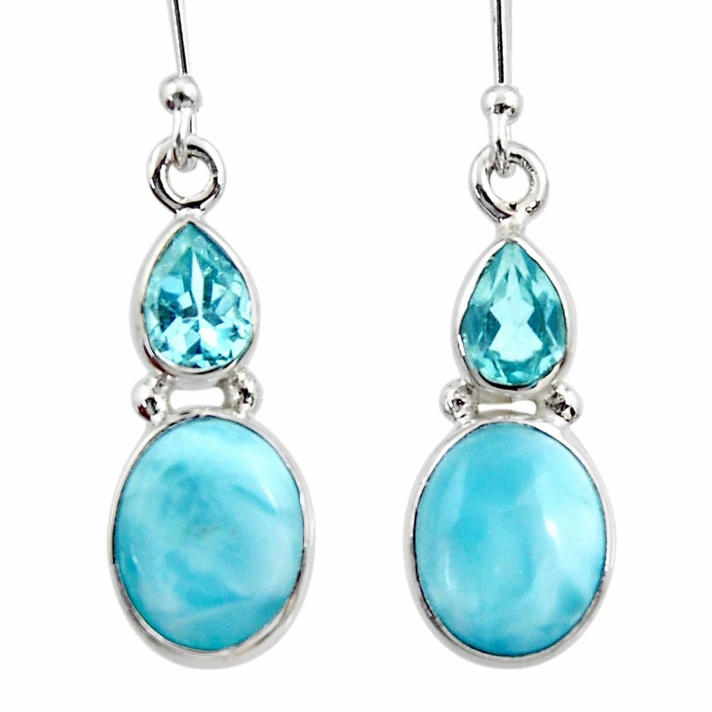 925 sterling silver 9.16cts natural blue larimar topaz dangle earrings r52164