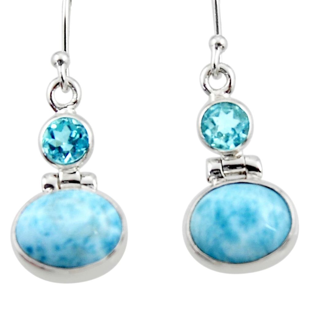 925 sterling silver 9.96cts natural blue larimar topaz dangle earrings r52175