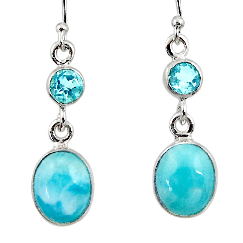 925 sterling silver 9.57cts natural blue larimar topaz dangle earrings r52179