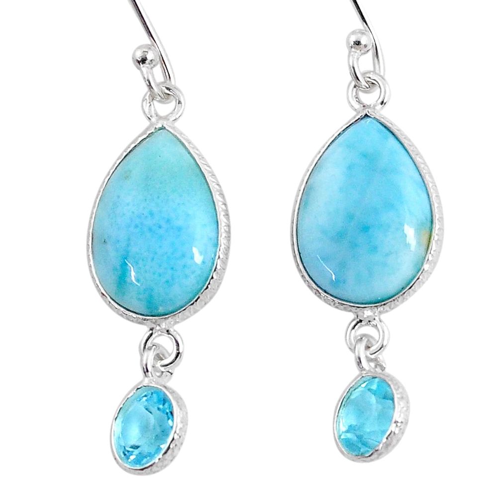 925 sterling silver 11.28cts natural blue larimar topaz dangle earrings r63644