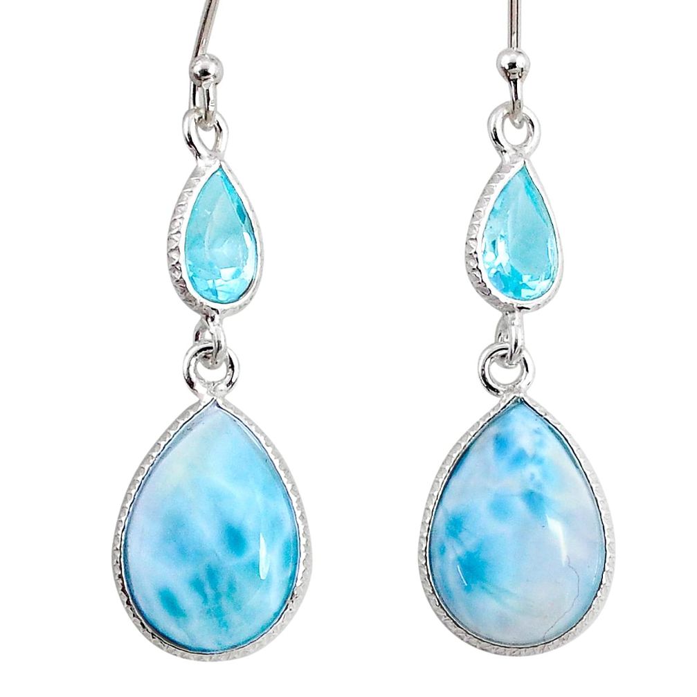 925 sterling silver 11.28cts natural blue larimar topaz dangle earrings r63648