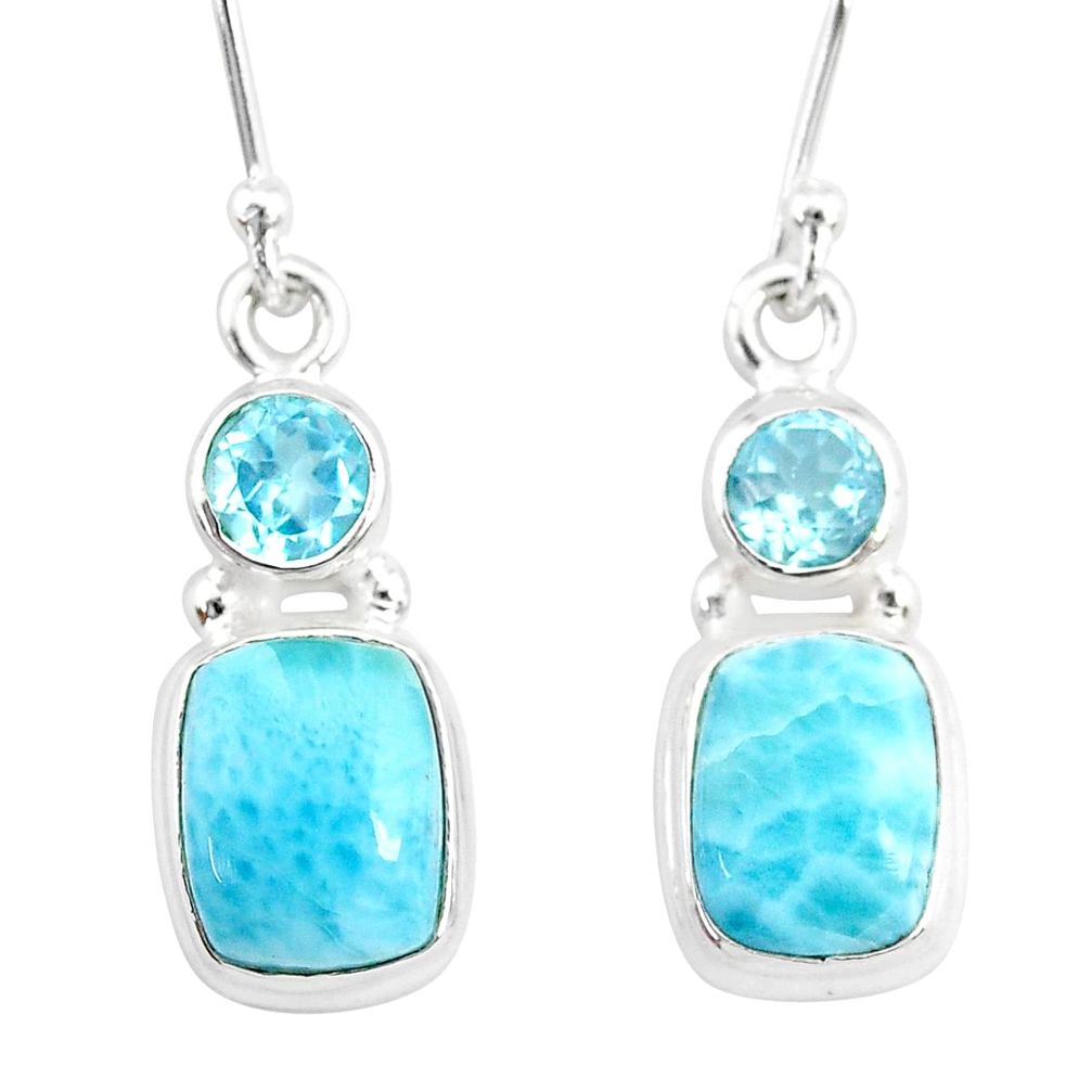 925 sterling silver 9.56cts natural blue larimar topaz dangle earrings r83792