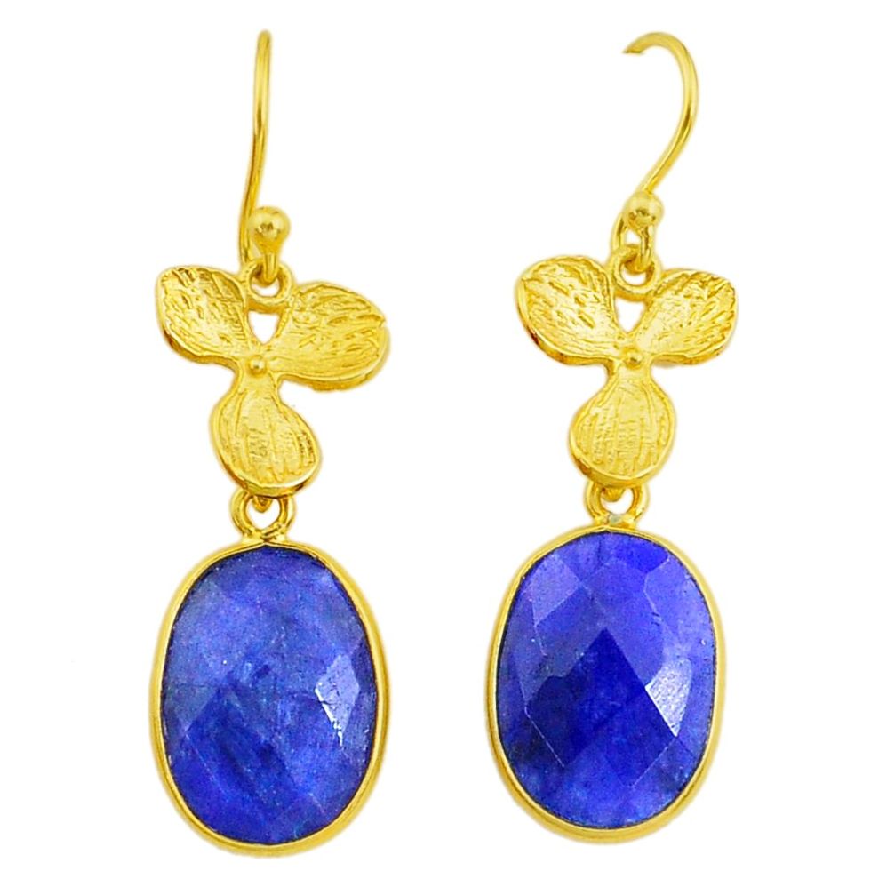 Handmade 12.22cts natural blue sapphire 14k gold dangle earrings t16393