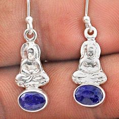 925 sterling silver 3.23cts natural blue sapphire buddha charm earrings t85384
