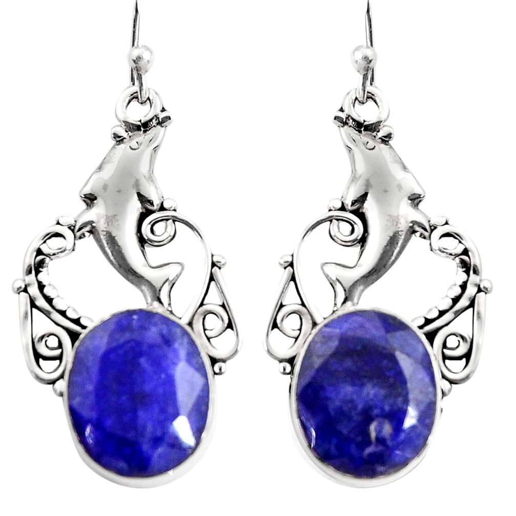 925 sterling silver 10.53cts natural blue sapphire dolphin earrings r24916