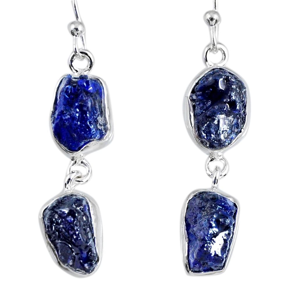 925 sterling silver 16.17cts natural blue sapphire rough dangle earrings r55378