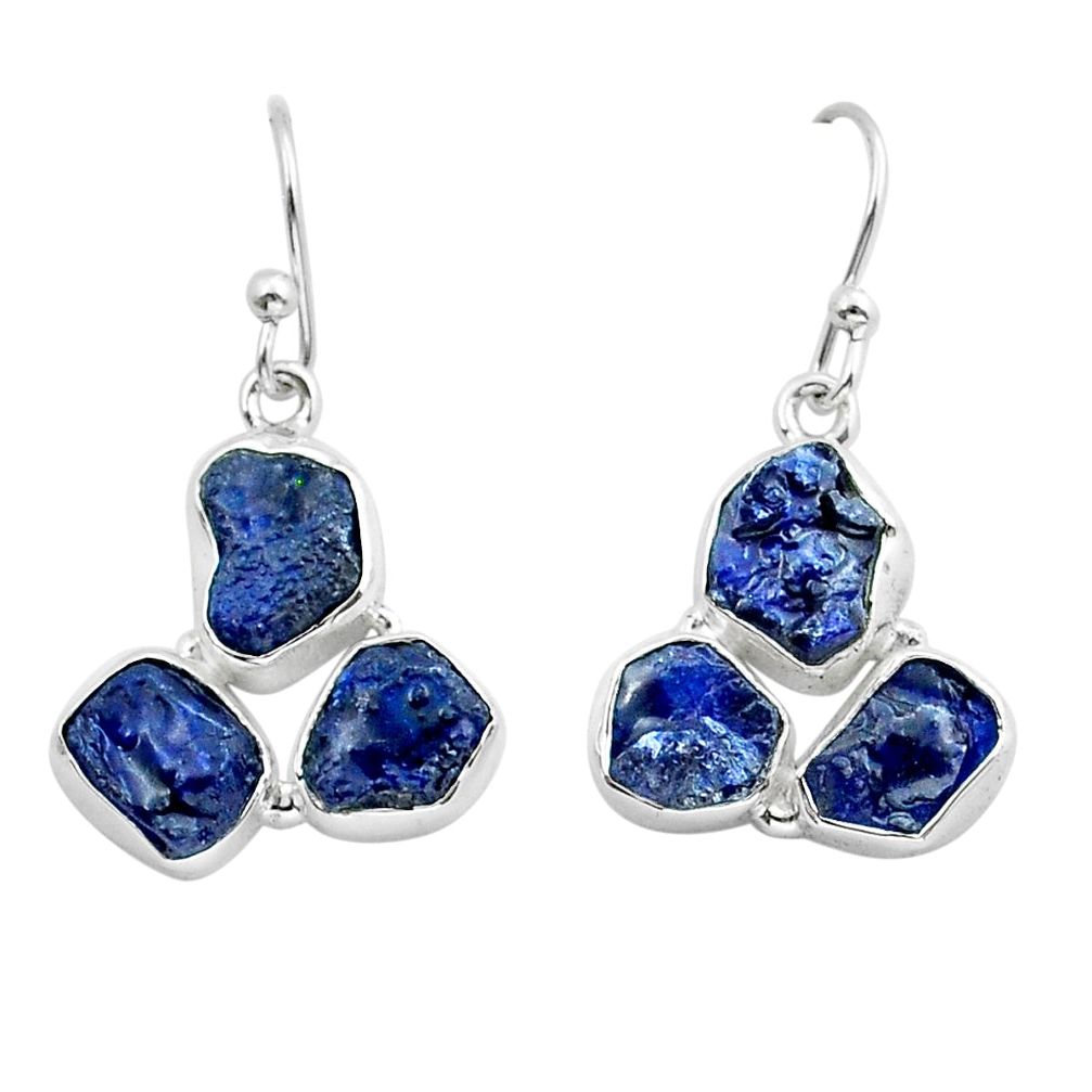 925 sterling silver 15.23cts natural blue sapphire rough dangle earrings y15527