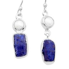 925 sterling silver 11.10cts natural blue sapphire rough pearl earrings u67117