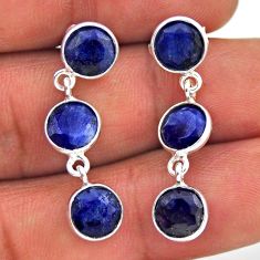 925 sterling silver 10.11cts natural blue sapphire round dangle earrings n38893