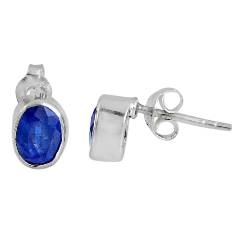925 sterling silver 3.10cts natural blue sapphire round stud earrings r56427