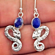 925 sterling silver 3.11cts natural blue sapphire snake earrings jewelry n28820