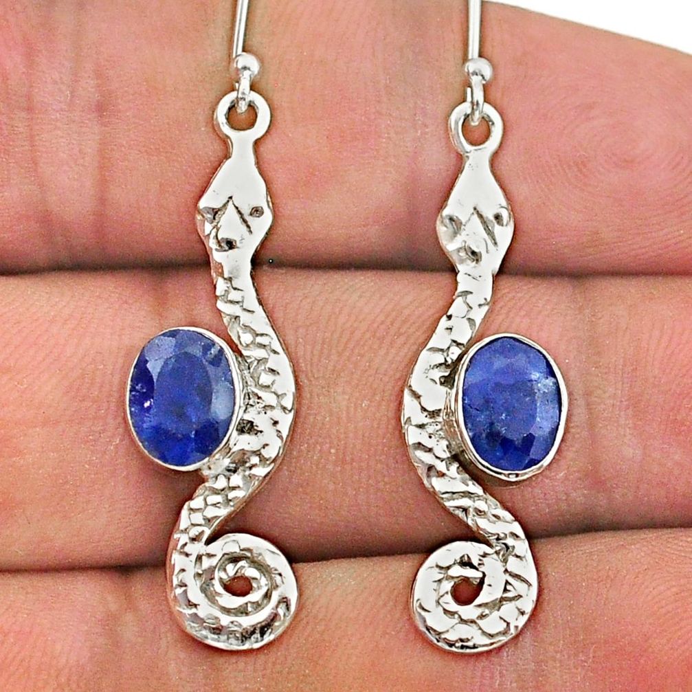 925 sterling silver 4.30cts natural blue sapphire snake earrings jewelry t40183