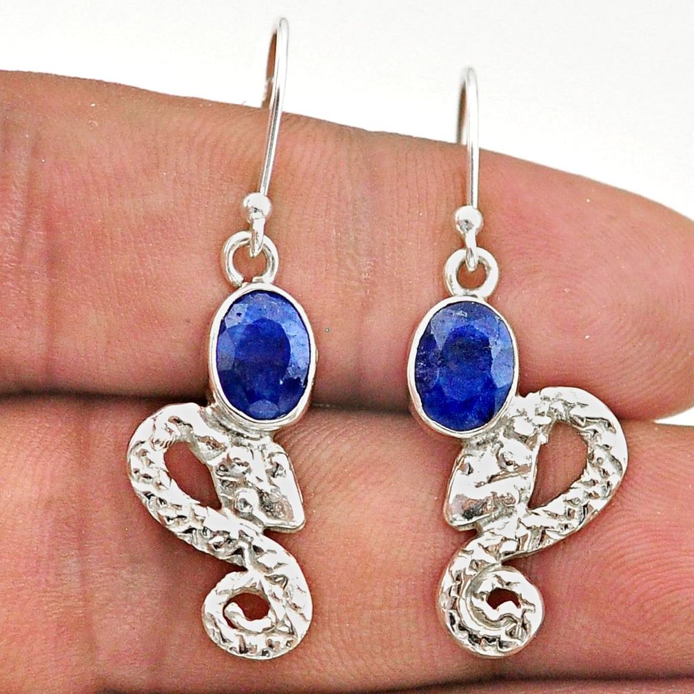 925 sterling silver 4.30cts natural blue sapphire snake earrings jewelry t40212